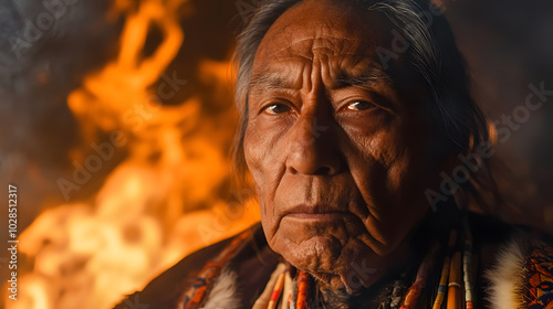 Native American man Cherokee in a feathered headdress. Native American Heritage Day