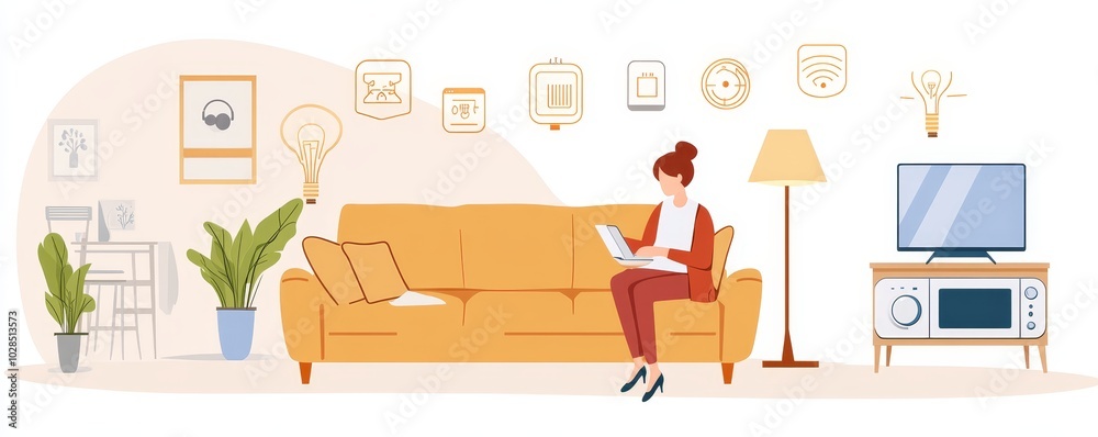 Cozy living room scene with a person reading on a sofa, surrounded by plants and modern decor. Cozy living room scene with a person reading on a sofa, surrounded by plants and modern decor.