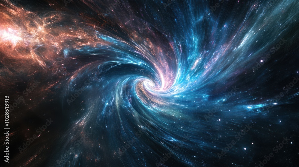 A swirling cosmic nebula with vibrant blue and orange hues A swirling cosmic nebula with vibrant blue and orange hues