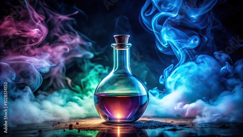 Glowing potion amidst smoke silhouette