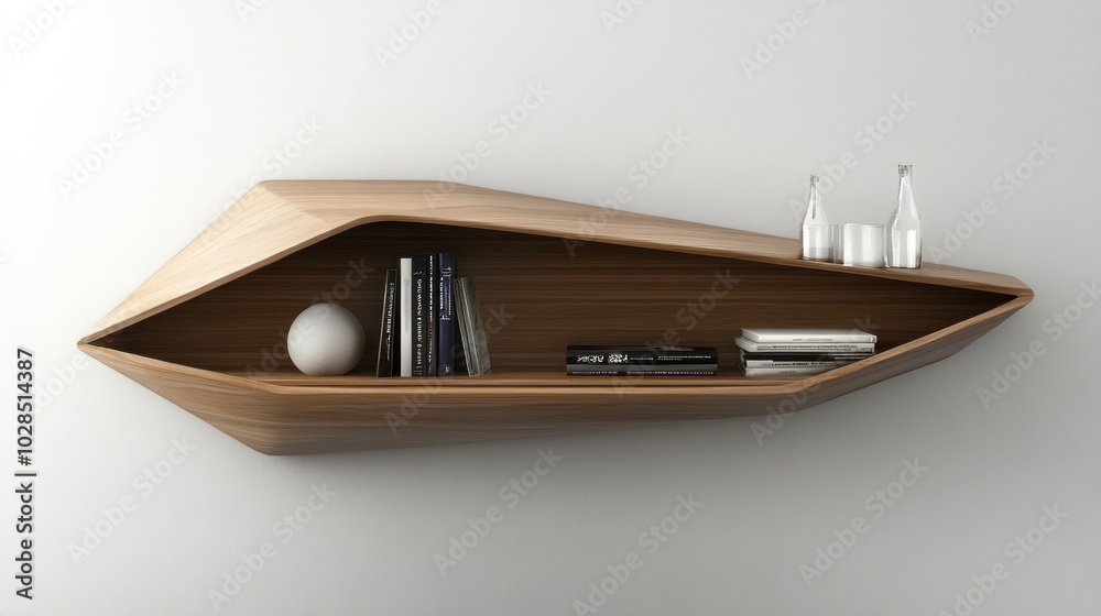 Modern Wooden Shelf with Books, Decor, and Vases Modern Wooden Shelf with Books, Decor, and Vases