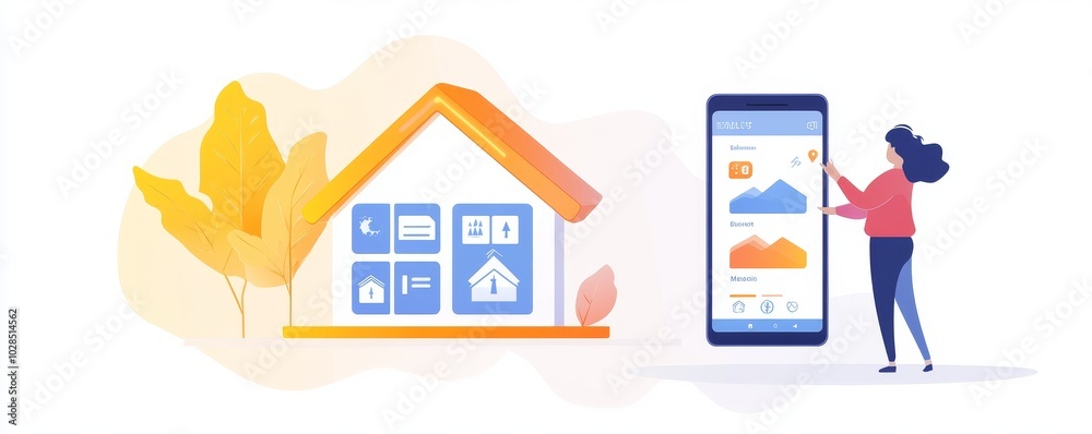 A digital illustration of a person using a smartphone to manage home services, showcasing technology and real estate. A digital illustration of a person using a smartphone to manage home services, showcasing technology and real estate.