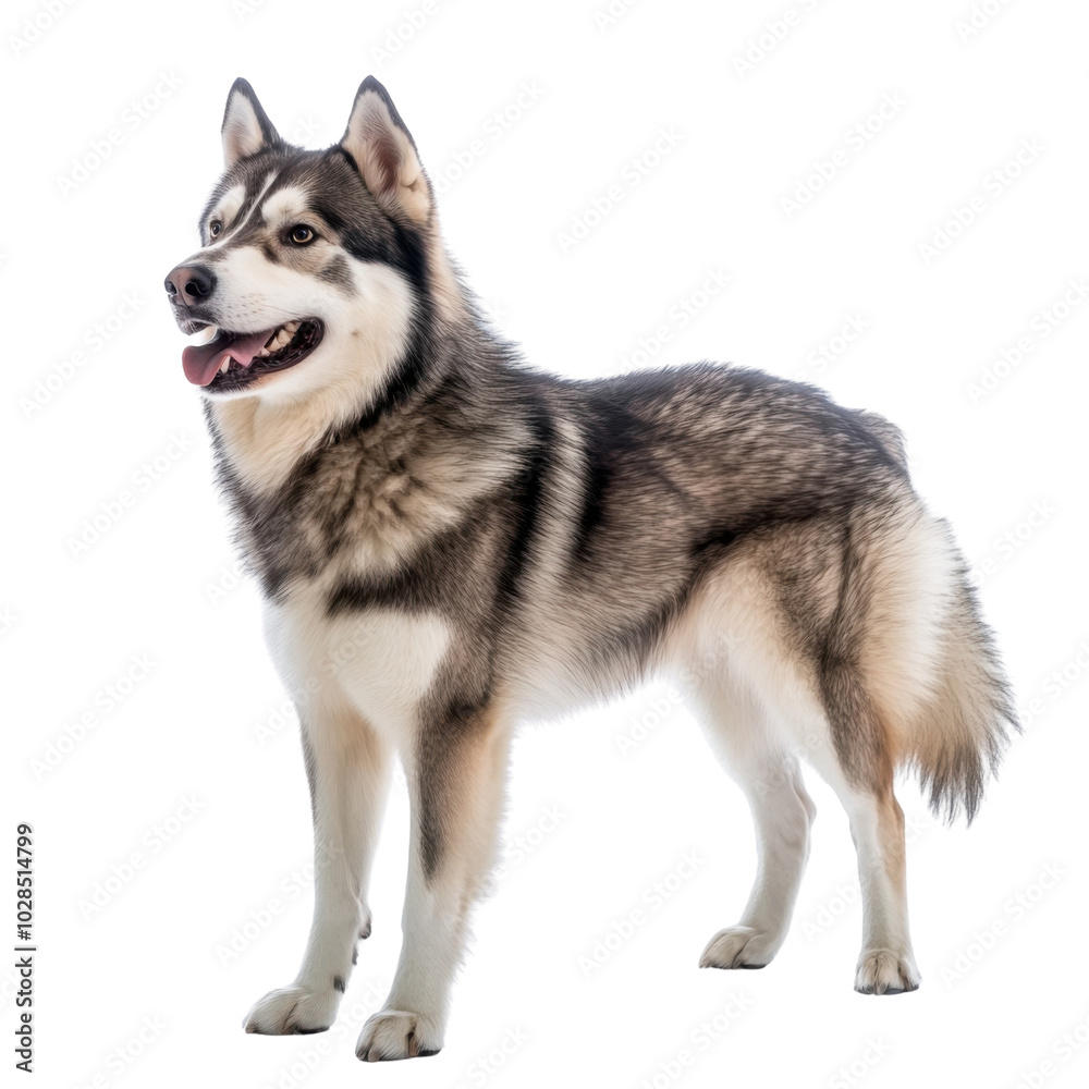 A proud Siberian Husky standing with a friendly expression against a transparent background A proud Siberian Husky standing with a friendly expression against a transparent background