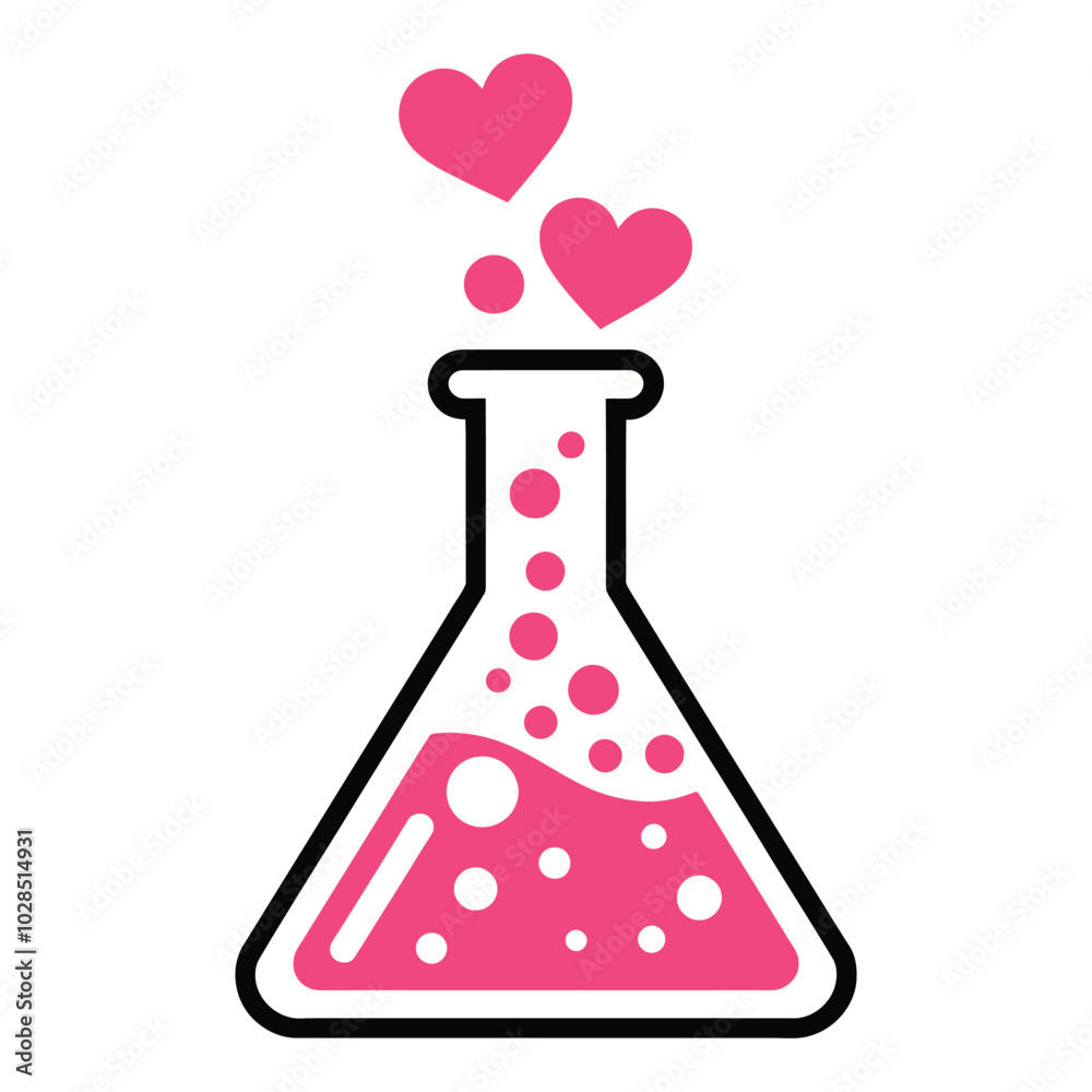 Heart Reactions in Scientific Flask Illustration Heart Reactions in Scientific Flask Illustration