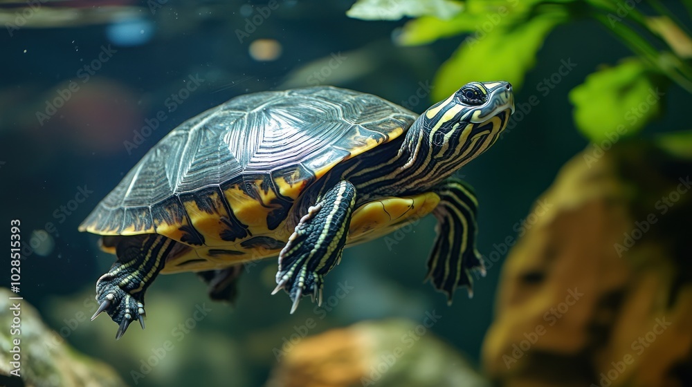 Obraz premium A close-up view of a turtle swimming in an aquarium.