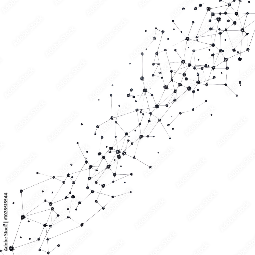 Abstract black and white network design with dots and connections on transparent background Abstract black and white network design with dots and connections on transparent background