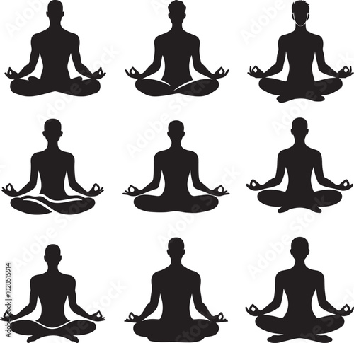 silhouettes of yoga poses set