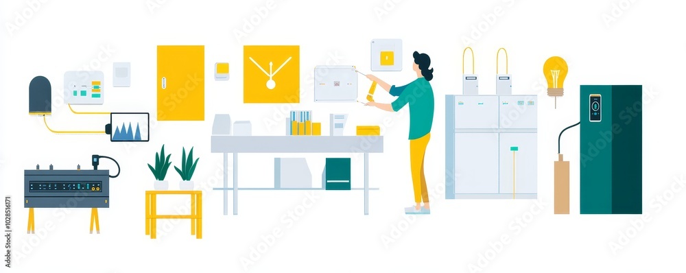 A modern workspace featuring technology, furniture, and decorative elements ideal for creativity and productivity. A modern workspace featuring technology, furniture, and decorative elements ideal for creativity and productivity.