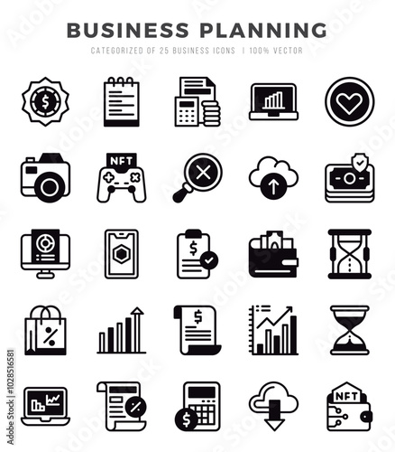Business Planning Icons Pack Lineal Filled Style. Vector illustration.