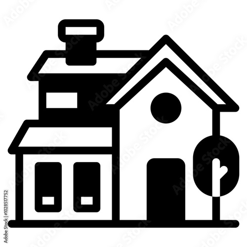 Charming Two-Story House Icon for Homes and Architecture
