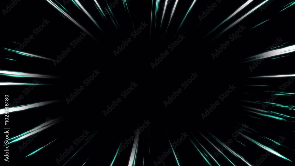 Anime speed lines isolated transparent background in 4k alpha channel. Comic line speed warp with blue and white colors seamless loop movement.