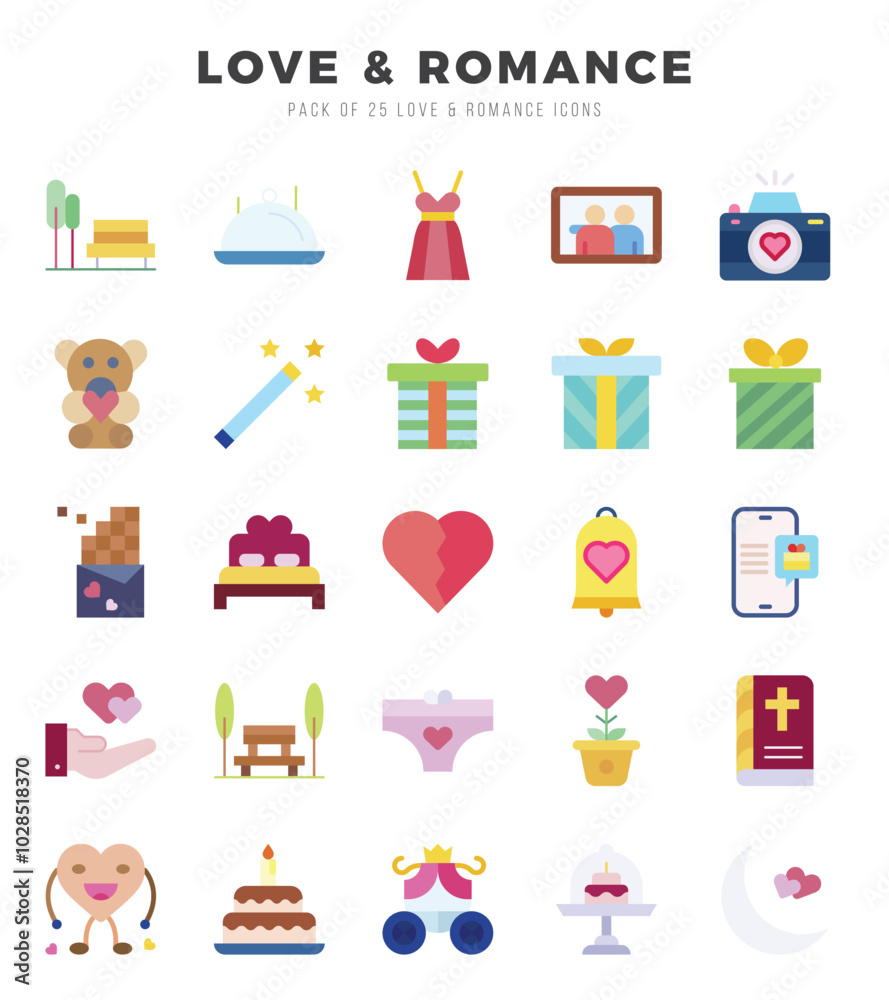 Love & Romance Flat icons collection. Flat icons pack. Vector illustration Love & Romance Flat icons collection. Flat icons pack. Vector illustration