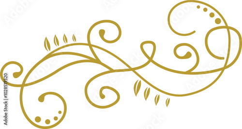Golden Swirl Floral Line Art Ornament
