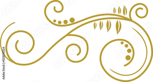 Golden Swirl Floral Line Art Ornament