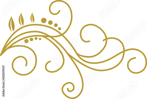 Golden Swirl Floral Line Art Ornament