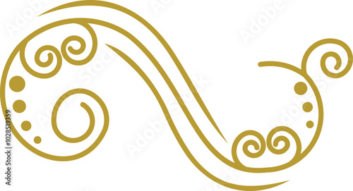 Golden Swirl Floral Line Art Ornament