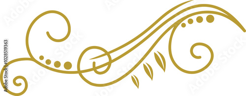 Golden Swirl Floral Line Art Ornament