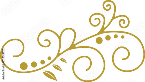 Golden Swirl Floral Line Art Ornament