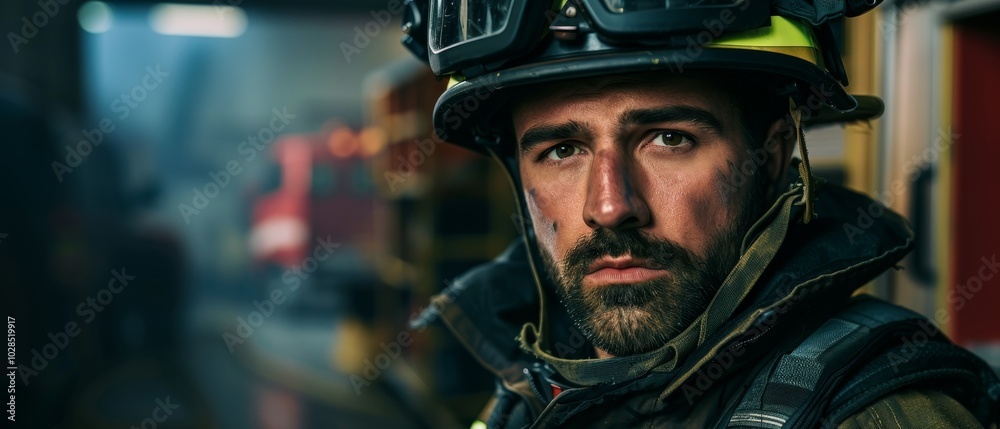 Determined Firefighter in Action Setting Determined Firefighter in Action Setting