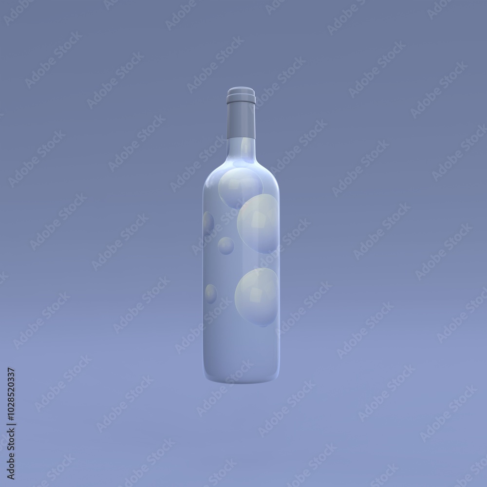 Elegant levitate wine bottle with label on blue background. Modern cover design. 3d illustration. Elegant levitate wine bottle with label on blue background. Modern cover design. 3d illustration.