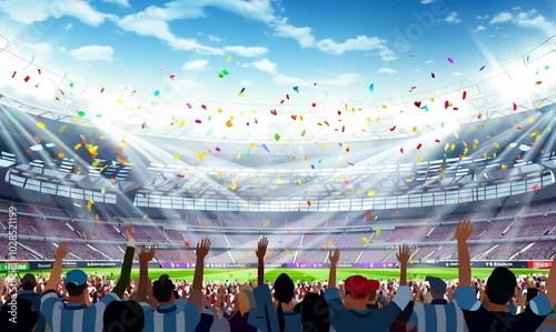 Wallpaper Mural empty stadium arena celebration with confetti and animated fans Torontodigital.ca