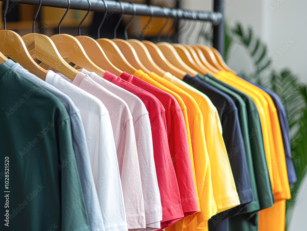 Fototapeta premium A rack of shirts with a variety of colors and styles