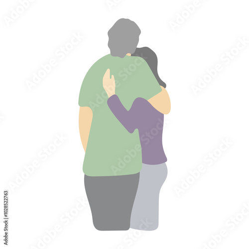 man and woman hugging in rear view illustration vector isolated on white background