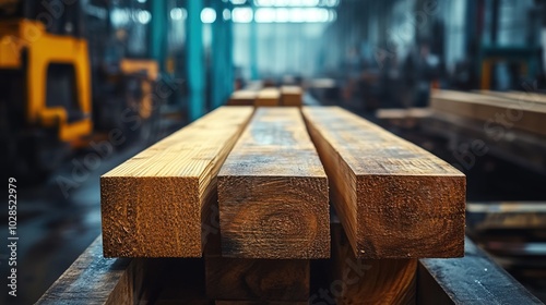 Pine wood planks in a factory setting