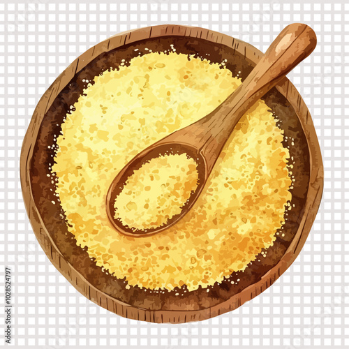 a bowl of rice with a wooden spoon