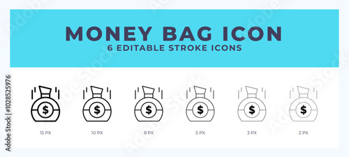 Money bag lineal icon symbol vector. Black outline for web. App. Presentation and more.