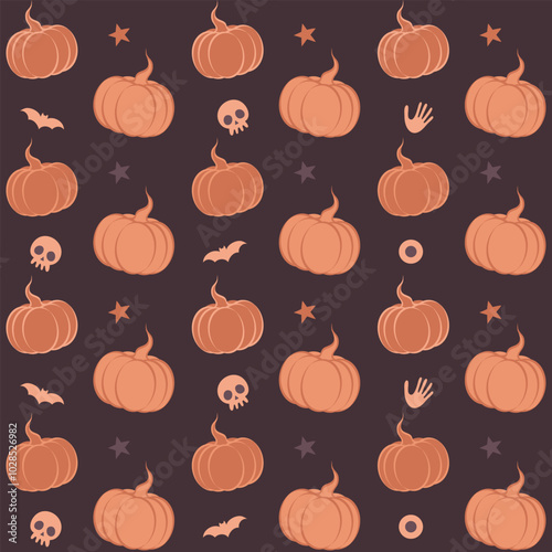 Halloween cartoon seamless pattern. Pumpkin vector illustration.	

