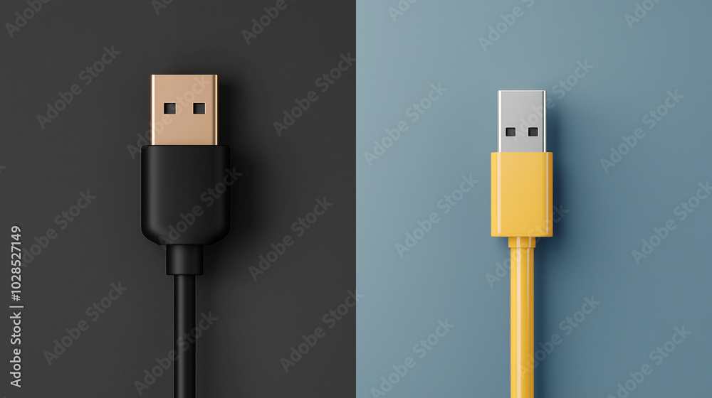 Two different colored USB cables are shown side by side Two different colored USB cables are shown side by side