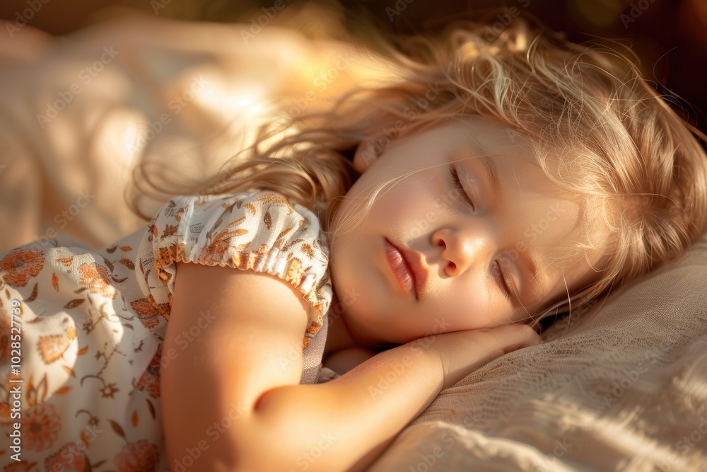Peaceful Sleeping Child with Blonde Hair on White Soft Blanket Peaceful Sleeping Child with Blonde Hair on White Soft Blanket