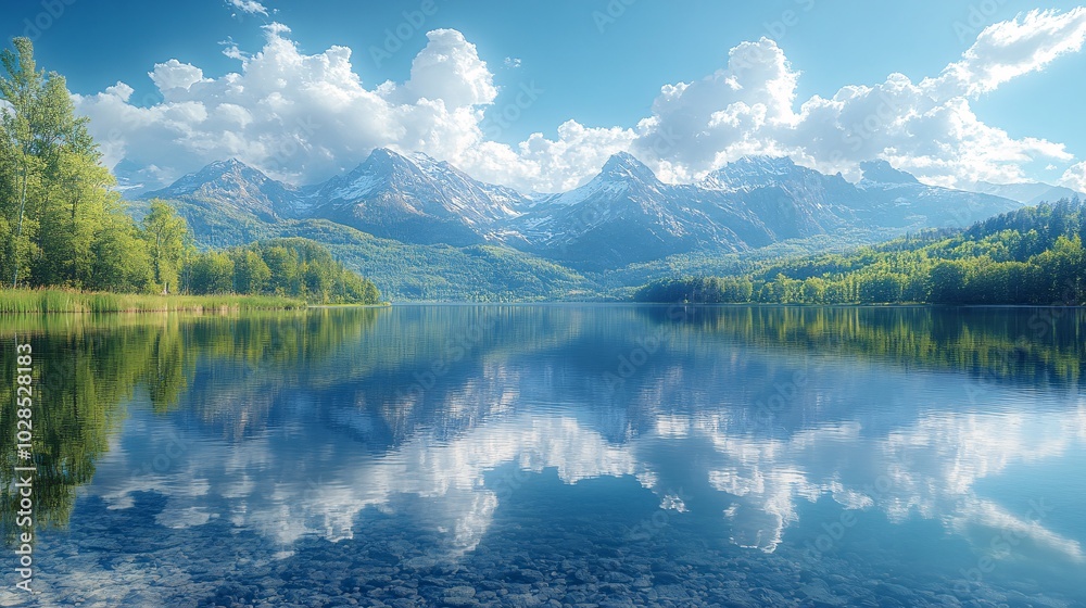 Naklejka premium Clear Water Reflecting Mountains and Sky