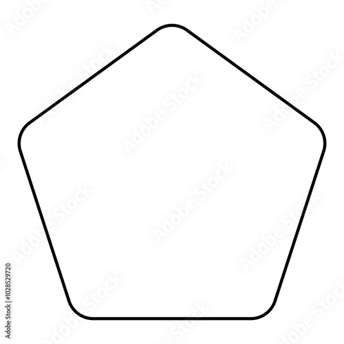 rounded Pentagon shape symbol, black and white vector silhouette illustration