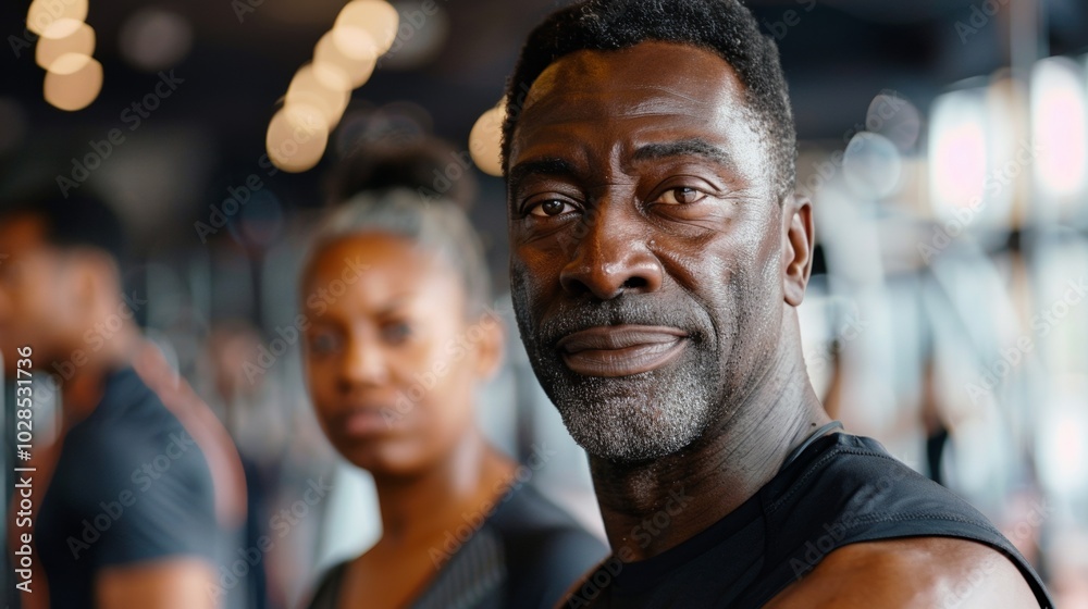 Horizontal shot of a 40-year-old gym coach, posed and ready for action in a workout space. Horizontal shot of a 40-year-old gym coach, posed and ready for action in a workout space.