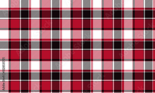 Plaid fabric pattern, red, black, white, seamless for textile and design clothes skirt pants apron tablecloth blanket or decoration. Vector illustration.