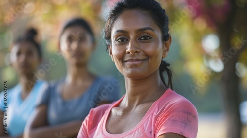 Fit Indian woman jogging through a park, embracing fitness and health.