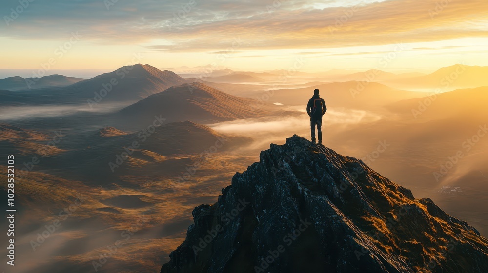 hiker standing on top of a mountain hiker standing on top of a mountain