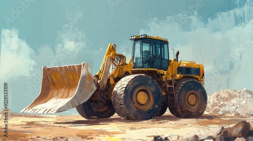 Yellow Excavator in a Desert Landscape