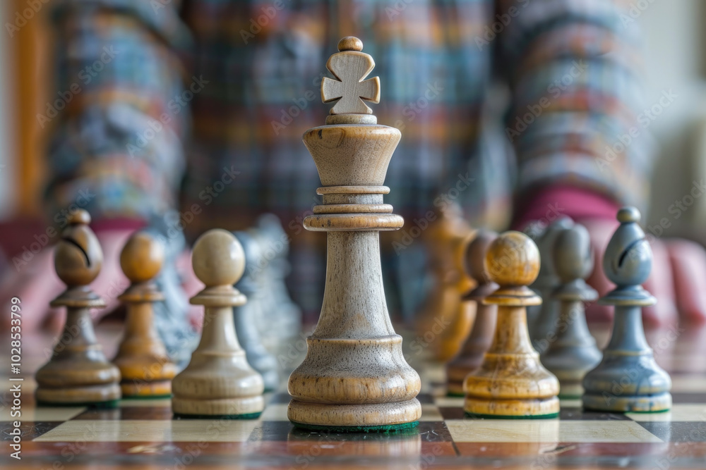 Close-Up of Intense Chess Game with Black and White Pieces in Strategic Position Close-Up of Intense Chess Game with Black and White Pieces in Strategic Position