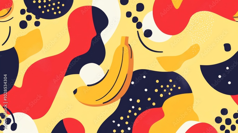 Fototapeta premium Banana and ketchupthemed abstract pattern for playful packaging