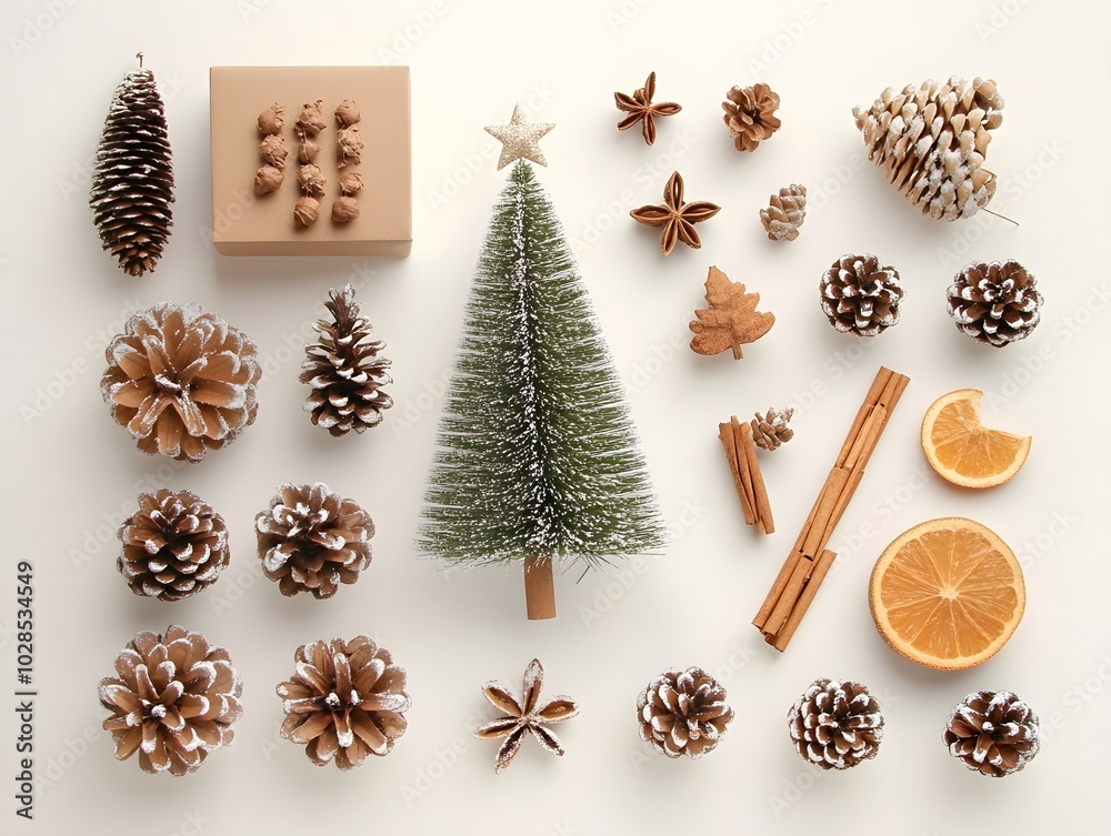 Craft gift box with tree branches for Christmas