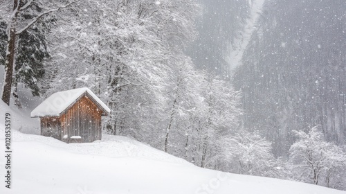 Snowy Cabin in the Forest