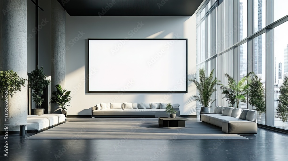 Fototapeta premium sleek digital billboard in modern office lobby