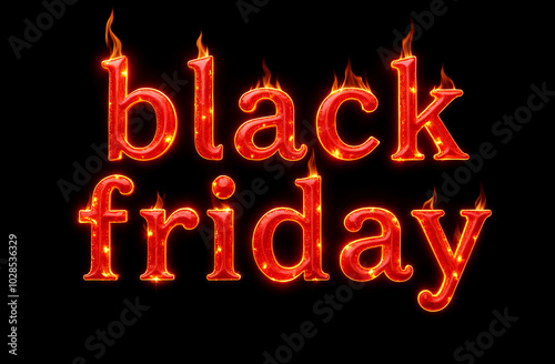 burning text black friday in the form of fiery letters on a black background