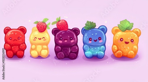 Kawaii food characters in candycolored chibi style illustrations photo