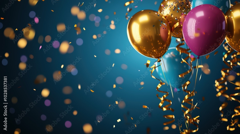Colorful balloons and confetti celebrating a festive occasion Colorful balloons and confetti celebrating a festive occasion