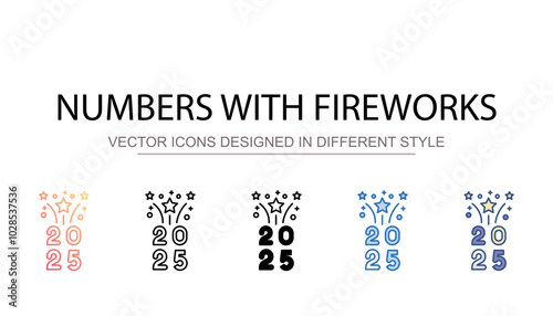 Numbers With Fireworks icon design with white background stock illustration