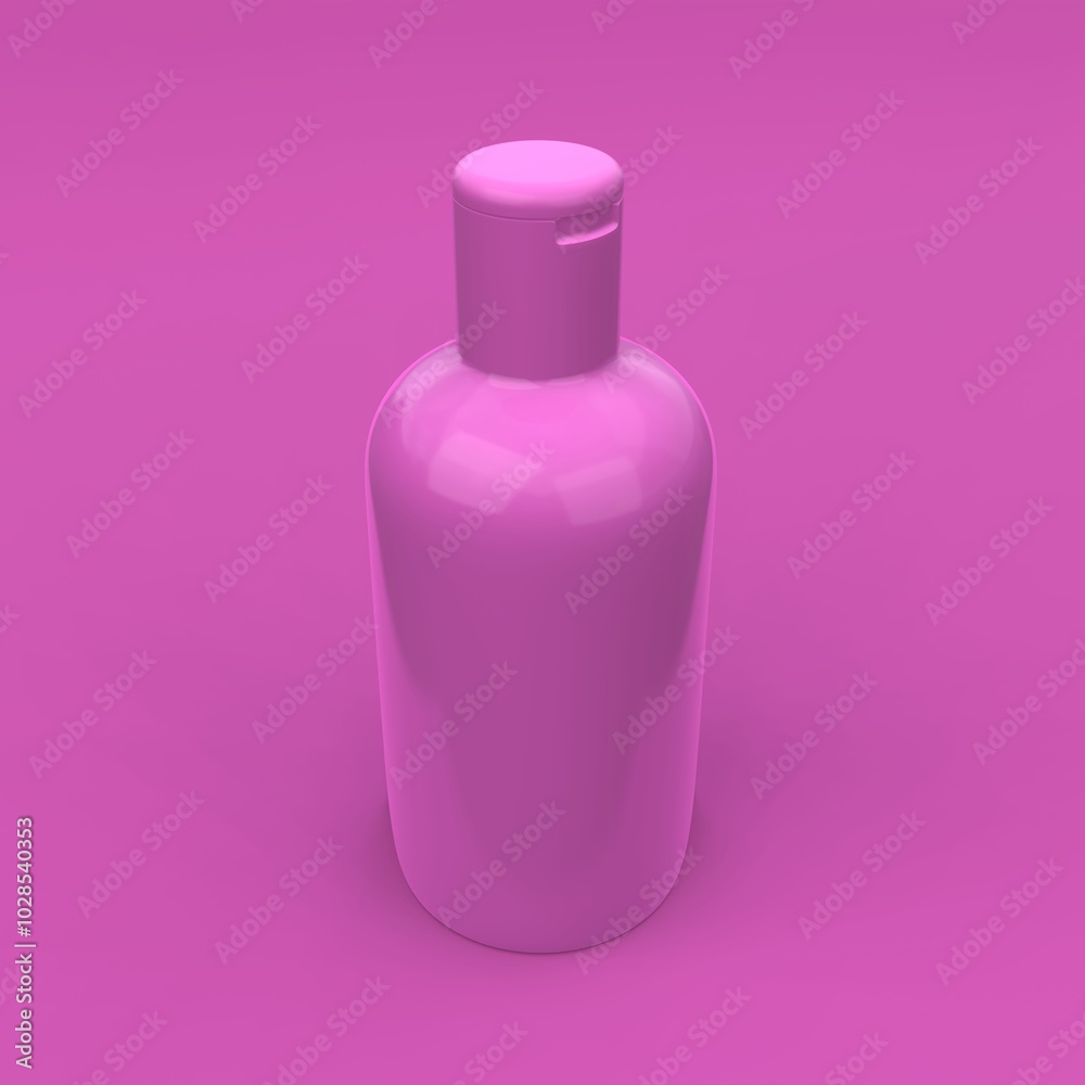 Elegant cosmetic bottle closeup on pink background. Modern cover design. 3d illustration.